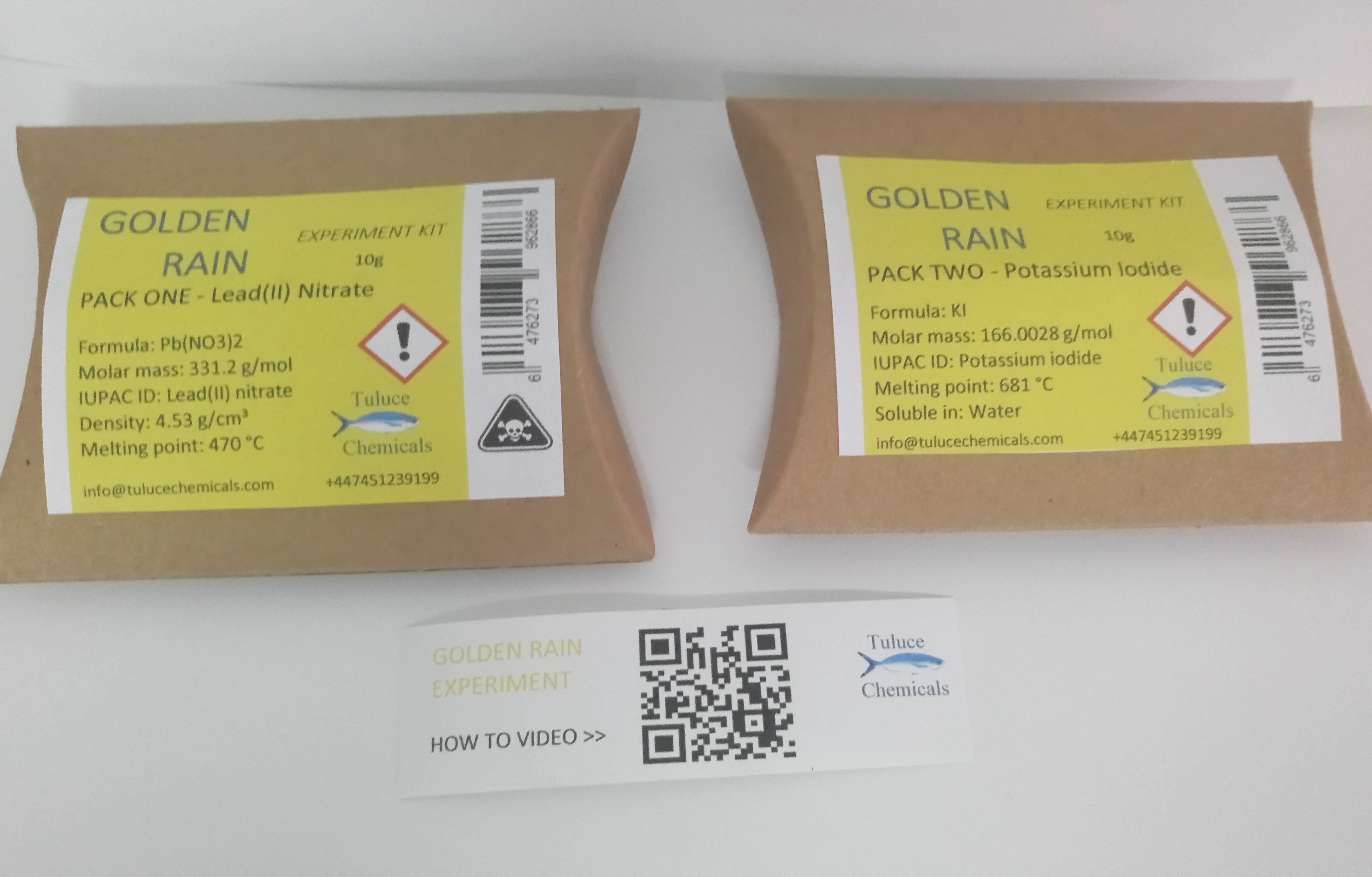 Golden Rain of lead iodide (10g Potassium Iodide + 10g Lead (II